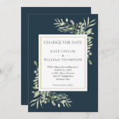 Tiefes Meer Blau verändern das Datum Grün Hochzeit Save The Date (Vorne/Hinten)