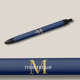 Tiefes Navy Gold Monogramm Personalisierter Name L Kugelschreiber