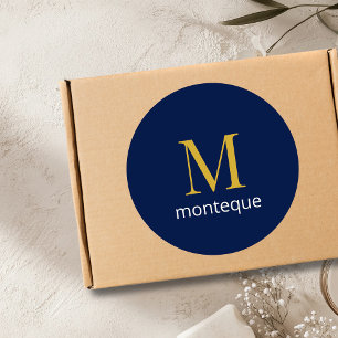 Tiefes Navy Gold Monogramm Personalisierter Name L Runder Aufkleber
