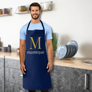 Tiefes Navy Gold Monogramm Personalisierter Name L Schürze