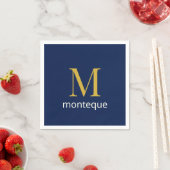 Tiefes Navy Gold Monogramm Personalisierter Name L Serviette (Beispiel)