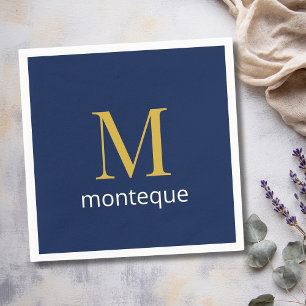 Tiefes Navy Gold Monogramm Personalisierter Name L Serviette