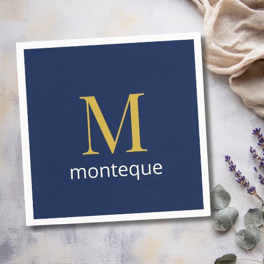 Tiefes Navy Gold Monogramm Personalisierter Name L Serviette