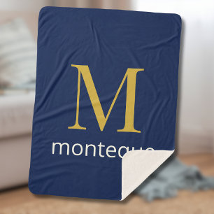 Tiefes Navy Gold Monogramm Personalisierter Name L Sherpadecke