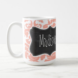 Tiefes Pfirsich-Damaskus; Vintage-Schultafel Kaffeetasse