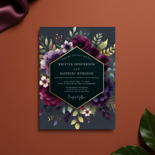 Tiefes Pflaumen-Blumen-Hochzeit im Moody-Stil Einladung