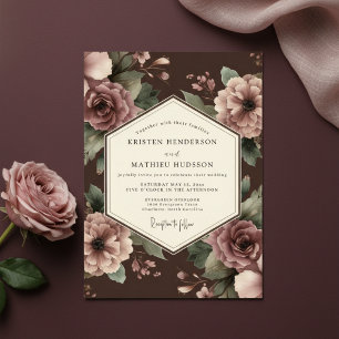 Tiefes Pflaumen-Blumen-Opulentes Hochzeit Einladung