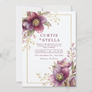 Tiefes Pflaumen-Hellebore Gold Glitter Girlande Ho Einladung