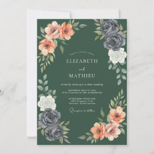 Tiefes Pflaumen-Moody-Floral-Hochzeitsmotiv Einladung