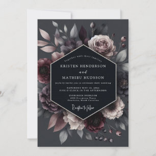 Tiefes Pflaumenblüten-Hochzeit im Moody-Stil Einladung
