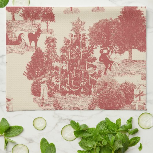 Tiefes Rot und Creme Weihnachten Winter Wunderland Geschirrtuch (Gefaltet)