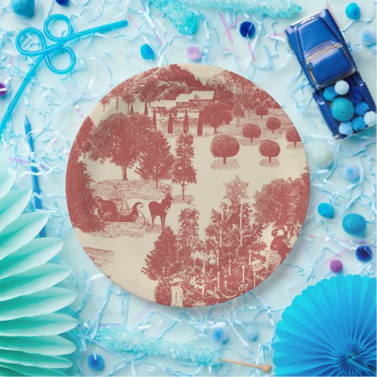 Tiefes Rot und Creme Weihnachten Winter Wunderland Pappteller (Party)