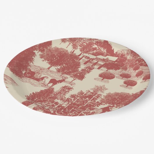 Tiefes Rot und Creme Weihnachten Winter Wunderland Pappteller (Schrägansicht)