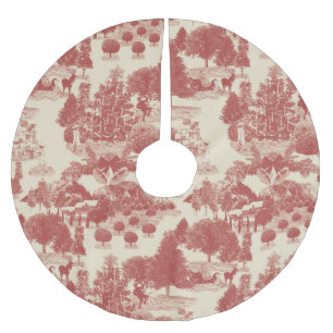 Tiefes Rot und Creme Weihnachten Winter Wunderland Polyester Weihnachtsbaumdecke