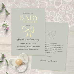 Tiefes Salbeigrün Eleganter Bogen Baby Shower Foli Folieneinladung