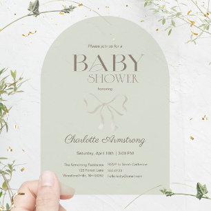 Tiefes Salbeigrün Wasserfarbe Schleife Baby Shower Acryleinladungen