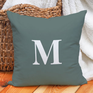 Tiefes Salbeigrünes Weißes Monogramm Kissen