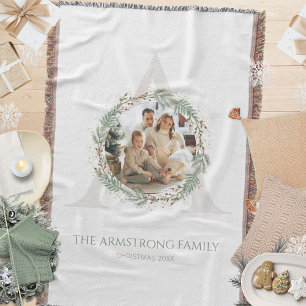 Tiefes Salbeikranz-Monogramm-Foto-Familienandenken Decke