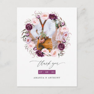 Tiefes Samt & Blassrosa Florales Hochzeits-Dankesc Postkarte