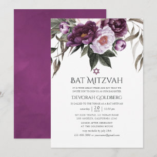 Tiefes Samt Blumen Bat Mitzvah Einladung