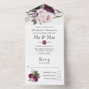 Tiefes Samt Blumen Hochzeit All In One Einladung