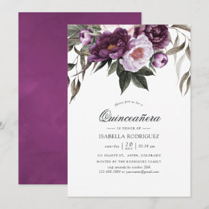 Tiefes Samt Blumen Quinceañera Einladung