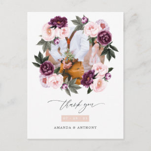 Tiefes Samt- & Rosé-Blumen-Hochzeits-Dankeschön Postkarte