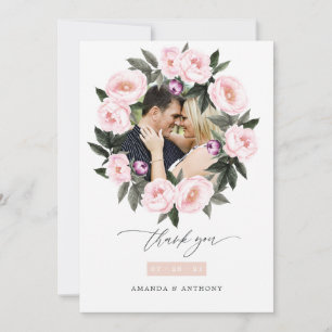 Tiefes Samt- und Rosé-Blumen-Hochzeitsfoto Dankeskarte