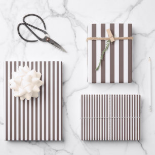Tiefes Taupe und weiße Streifen Geschenkpapier Set
