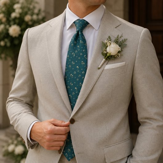 Tiefes Teal-Champagner-Botanik-Foulard-Muster Krawatte