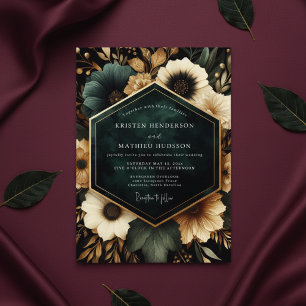 Tiefes Türkisblaues Blumenreiches Opulentes Hochze Einladung