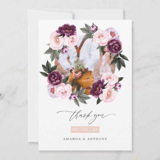 Tiefes Velvet und blush-rosa Blumengebirge Foto fü Dankeskarte (Vorderseite)