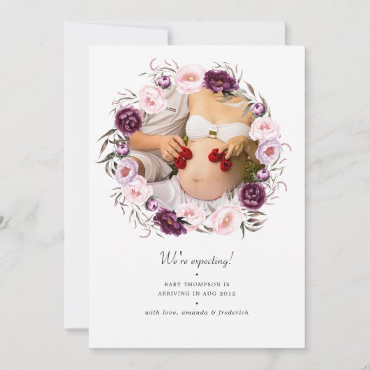 Tiefes Velvet und rosa blütenfarbenes Foto Schwang Ankündigung (Vorderseite)