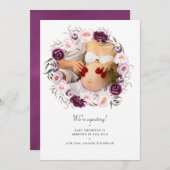 Tiefes Velvet und rosa blütenfarbenes Foto Schwang Ankündigung (Vorne/Hinten)