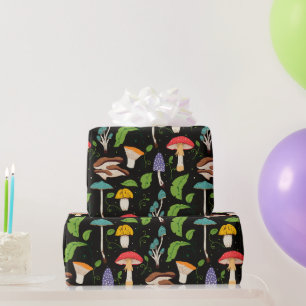Tiefes Wald-Magie: Farbige Pilze Muster Geschenkpapier