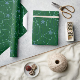 Tiefes Waldgrün Blau Stern Perlen Girlande Geschenkpapier