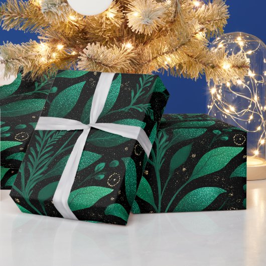 Tiefes Waldgrün Dichtes Schwarzes Glitzer Muster Geschenkpapier (Feiertage)