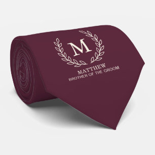 Tiefes Wein Bruder des Bräutigams Monogramm Hochze Krawatte