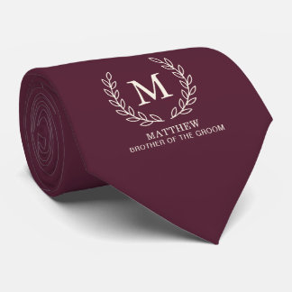 Tiefes Wein Bruder des Bräutigams Monogramm Hochze Krawatte