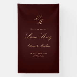 Tiefes Weinrot Willkommen Hochzeit  Banner