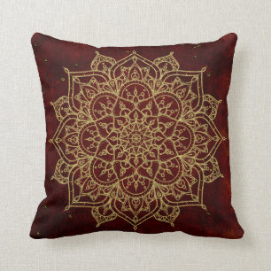 Tiefes Weinrotes Mandala & Gold Glam Modern Chic Kissen