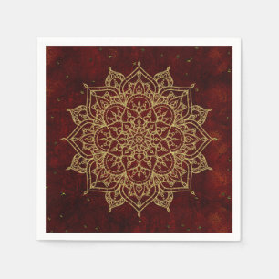 Tiefes Weinrotes Mandala & Gold Glam Modern Chic Serviette