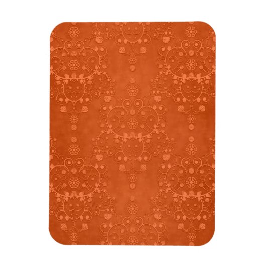Tiefgebranntes Orange Extravagant Damask Muster Magnet (Vertikal)