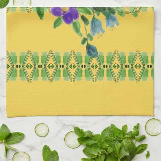tiefgelb mit Blumenbezug Geschirrtuch (Gefaltet)