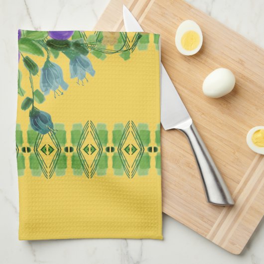 tiefgelb mit Blumenbezug Geschirrtuch (Viertel Falte)