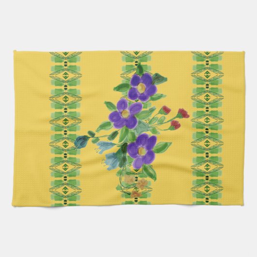 tiefgelb mit Blumenbezug Geschirrtuch (Horizontal)