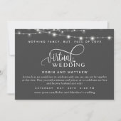 Tiefgrau, String Lights, Online Virtual Wedding Einladung (Vorderseite)