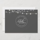 Tiefgrau, String Lights, Online Virtual Wedding Einladung (Rückseite)