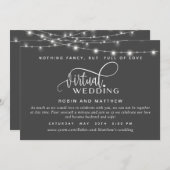 Tiefgrau, String Lights, Online Virtual Wedding Einladung (Vorne/Hinten)