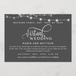 Tiefgrau, String Lights, Online Virtual Wedding Einladung
